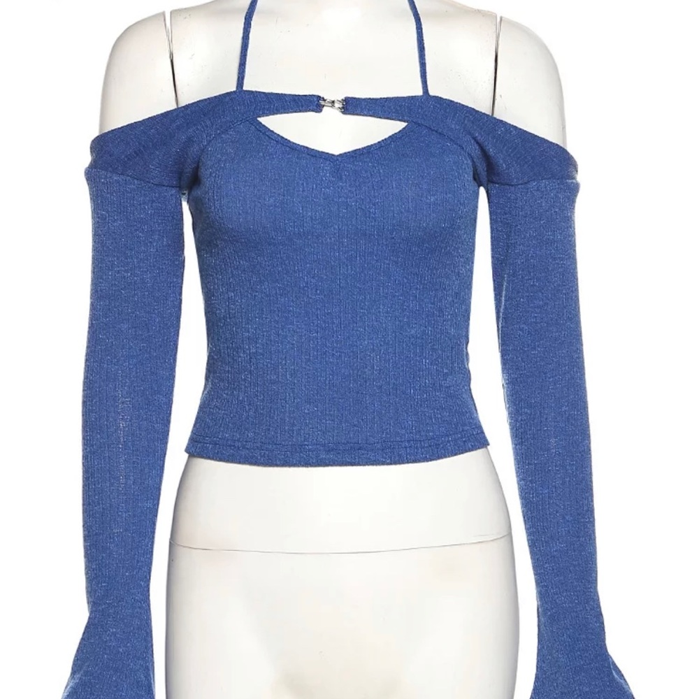Blue Offshoulder Cropped Top